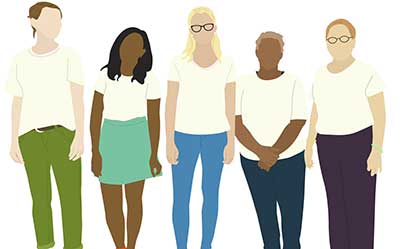 A line of vector images of people representing social workers