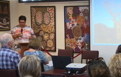 June Oscar presents at the final Nulungu Talking Heads event for 2015 at the University of Notre Dame in Broome, Western Australia.