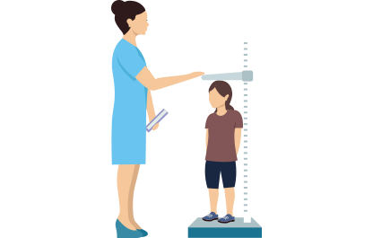 Vector image of clinician measuring the height of a child